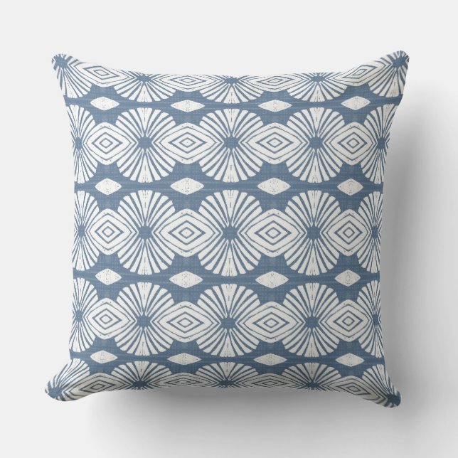 Almohada moderna costera azul y blanca (Anverso)