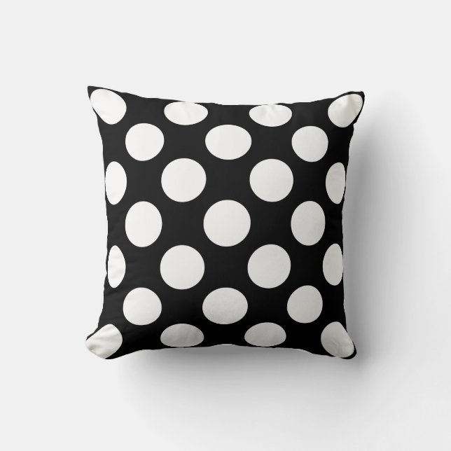 Almohada moderna de B&W, lunares blancos gigantes (Anverso)