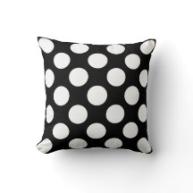 Almohada moderna de B&W, lunares blancos gigantes