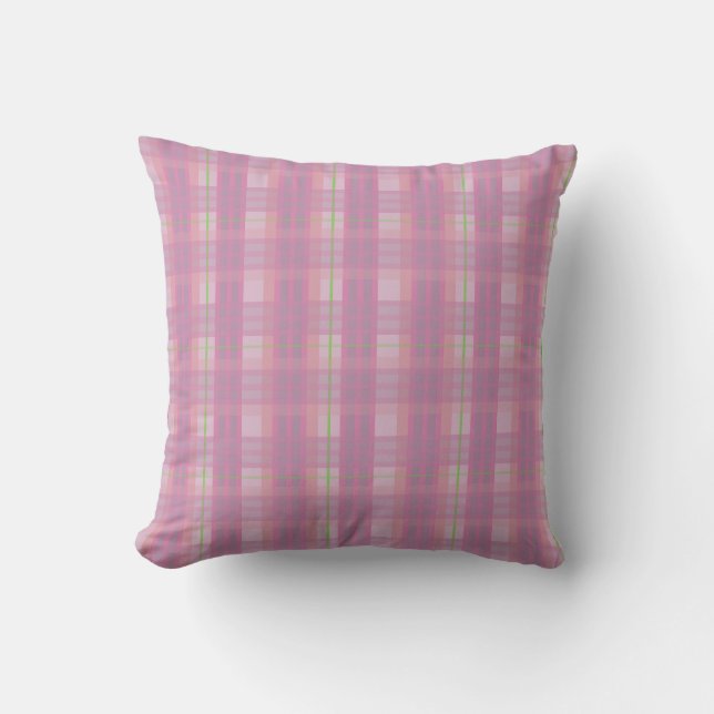 Almohada moderna de cuadros rosados (Anverso)