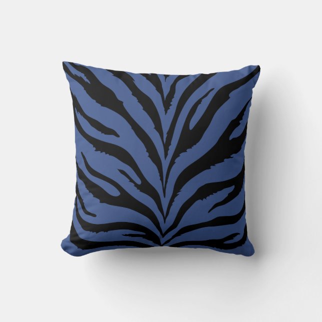 almohada moderna de estampado de cebra azul y negr (Anverso)