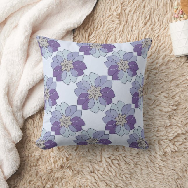 Almohada moderna de flores geométricas púrpura azu (Manta)