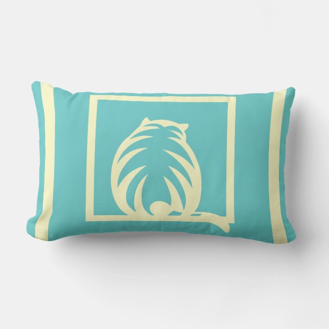 almohada moderna de GATOS azul turquesa y crema (Anverso)