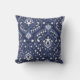Almohada moderna de ikat azul y blanco decorativa 