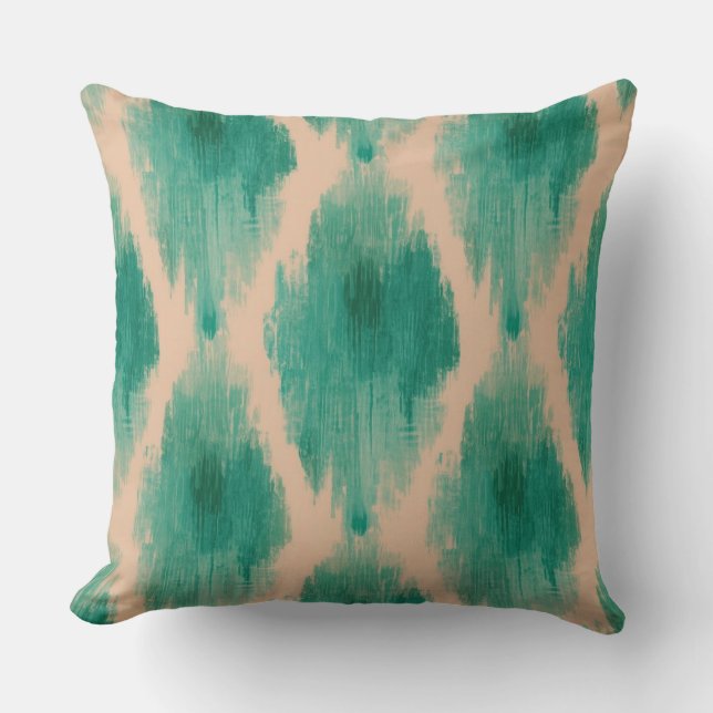Almohada moderna de Ikat Teal y Clay | Boho-Lux (Anverso)