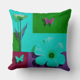Almohada moderna de jardín floral turquesa