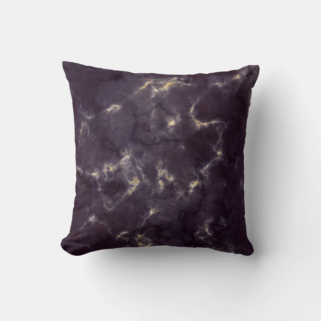 Almohada moderna de mármol púrpura y gris con dora (Anverso)