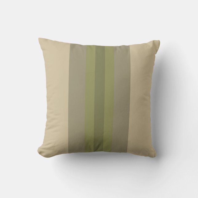 Almohada moderna de musgo verde beige a rayas (Anverso)