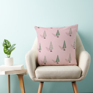 Almohada moderna de Navidad en rosa y verde