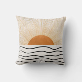 Almohada moderna de olas del océano con amanecer a