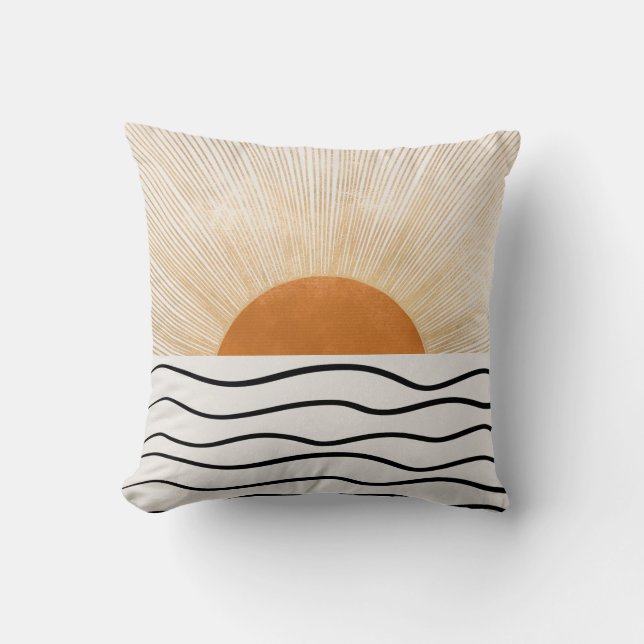 Almohada moderna de olas del océano con amanecer a (Anverso)