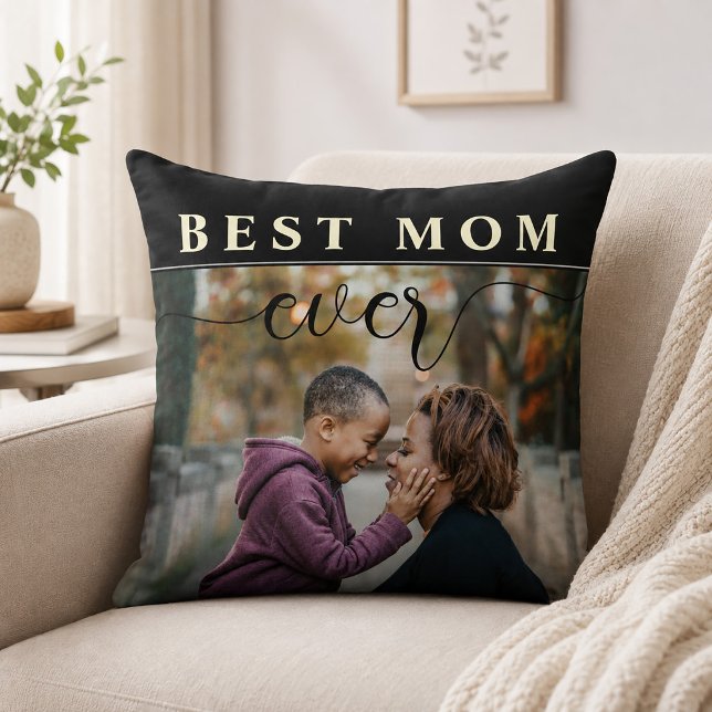 Almohada moderna elegante con letra script 'Mejor  (Best Mom Ever Mother's Day Throw Pillow)
