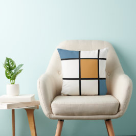 Almohada moderna estilo Mondrian azul dorado