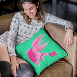Almohada moderna grande de pop con pez dorado rosa