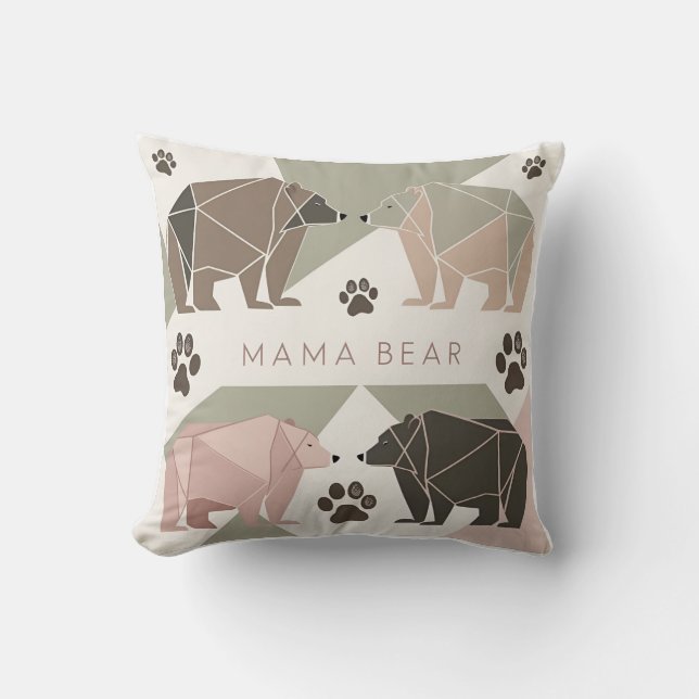 Almohada Moderna Mama Oso, Diseño Geométrico Neutr (Anverso)