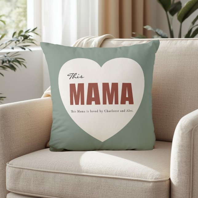 Almohada moderna personalizada con corazón de Mama (Subido por el creador)