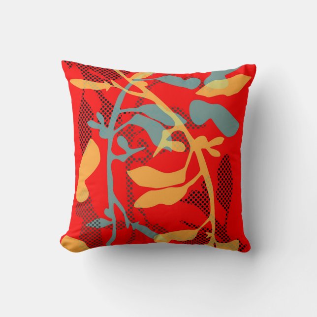Almohada moderna roja de las hojas de otoño (Anverso)
