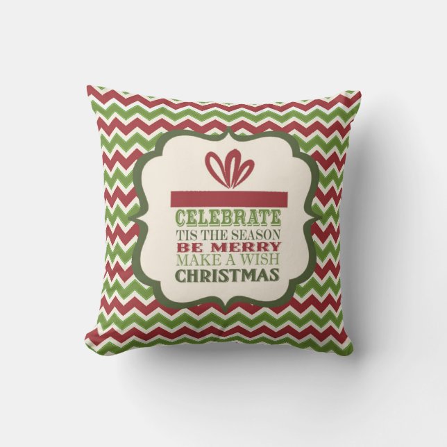 almohada moderna vintage de Navidad presente palab (Anverso)