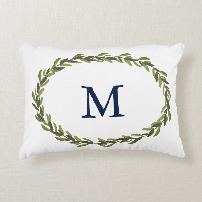 Almohada mongrammed hojas pintada (Anverso)