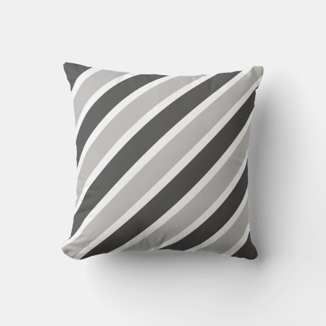 Almohada Monocroma de Rayas Diagonales Grises (Anverso)