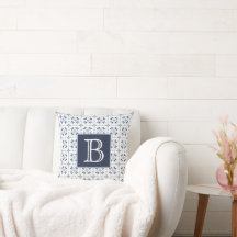 Almohada Monograma Azul y Blanco País Francés