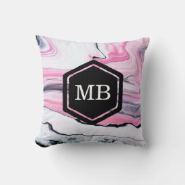 almohada monograma con motivos de mármol rosa y ne