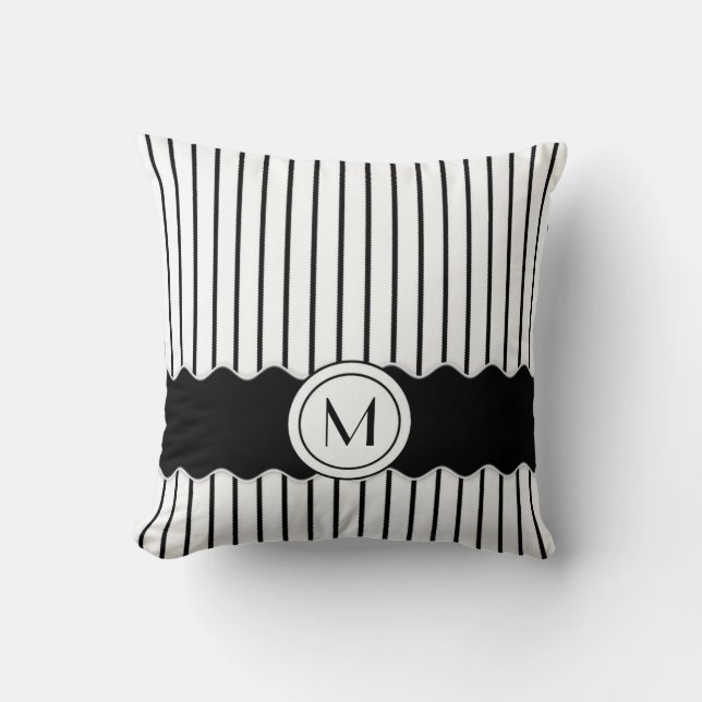 Almohada Monograma con Rayas Negras y Blancas Ador (Anverso)