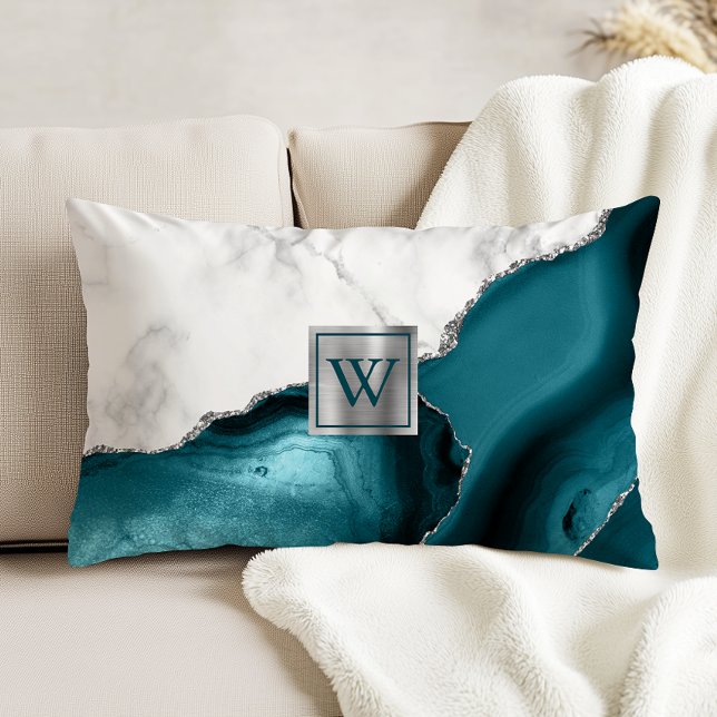 Almohada Monograma Mármol Blanco Ágata Verde Glitt (Subido por el creador)