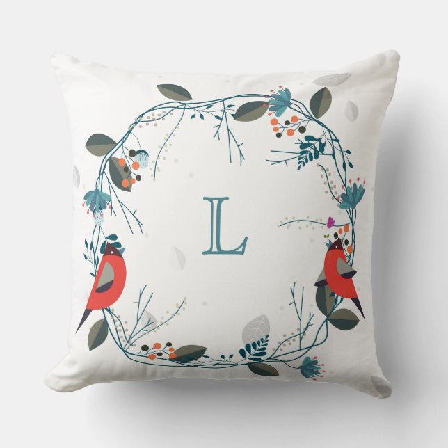 Almohada Monograma Y Personalizado De Pájaro (Anverso)