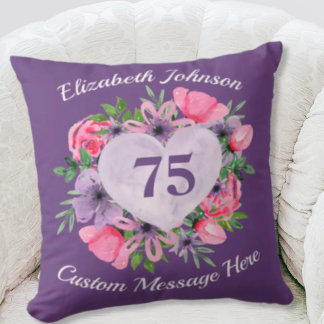 Almohada morada 75º cumpleaños para mujeres
