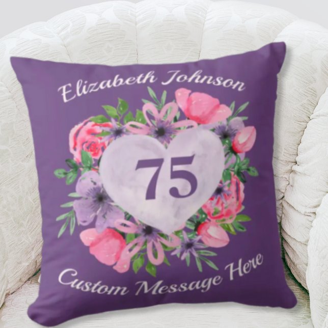 Almohada morada 75º cumpleaños para mujeres (Subido por el creador)