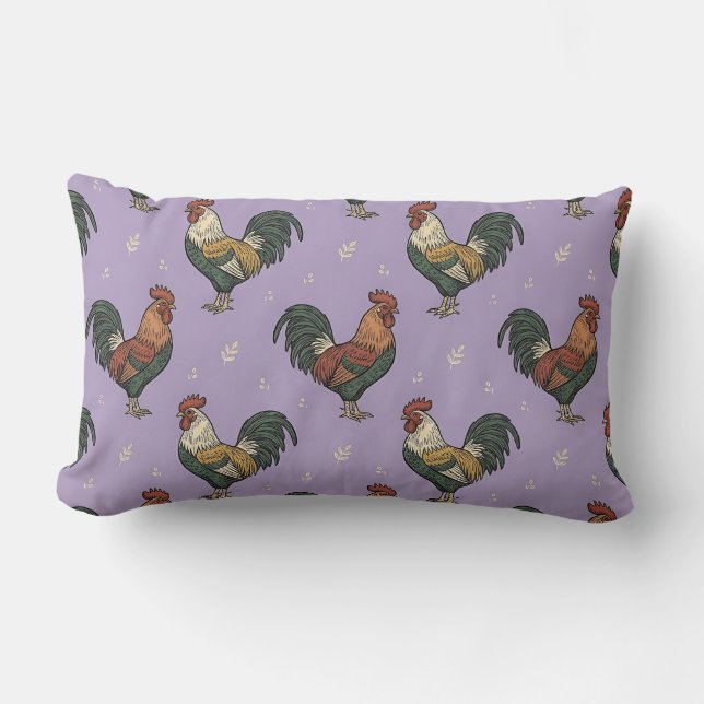 Almohada Morada de Gallo Vintage Lumbar (Anverso)