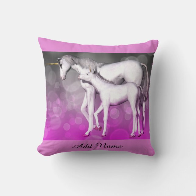 Almohada morada rosa personalizada de Unicornio (Anverso)