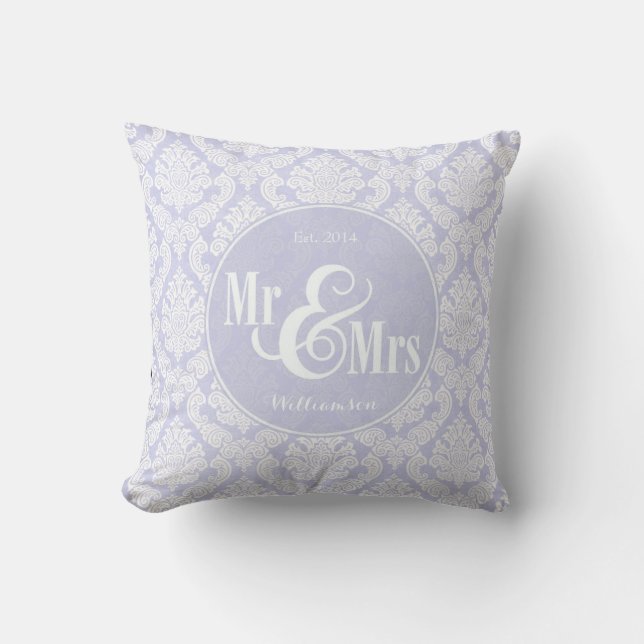 almohada "Mr & Mrs." de Lavender Damask, personali (Anverso)