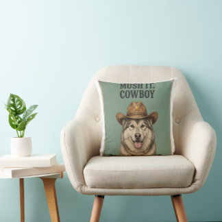 Almohada "Mush It, Cowboy" Husky con sombrero de v