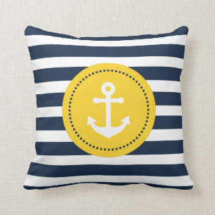 Almohada náutica amarilla blanca azul del ancla