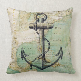Almohada náutica antigua del mapa y del ancla