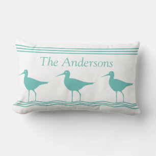 Almohada náutica blanca con playeros azul turquesa