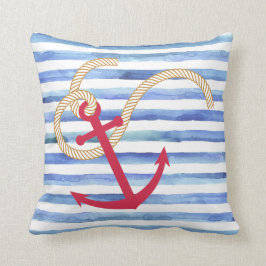 almohada náutica de franja azul y blanca