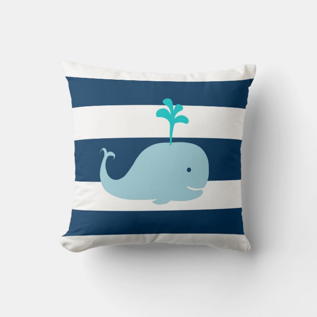 Almohada náutica de la ballena en azules marinos y (Anverso)