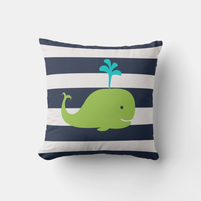 Almohada náutica de la ballena en verde y blanco (Anverso)