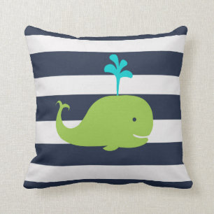 Almohada náutica de la ballena en verde y blanco