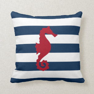Almohada náutica de las rayas de azules marinos