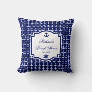 Almohada náutica de los azules marinos del ancla