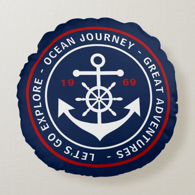 Almohada náutica de los azules marinos redondos (Anverso)