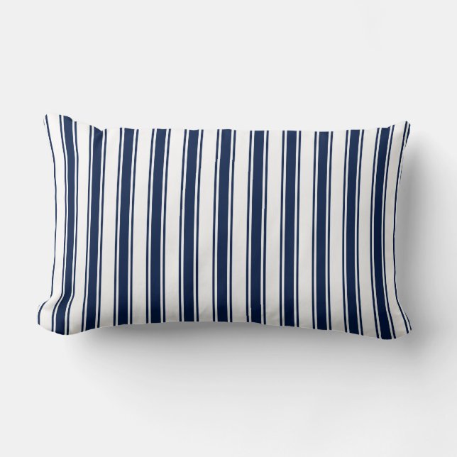 Almohada nautica lumbar a rayas azules de la marin (Anverso)