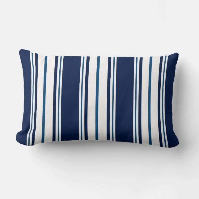 Almohada nautica lumbar a rayas azules de la marin (Anverso)