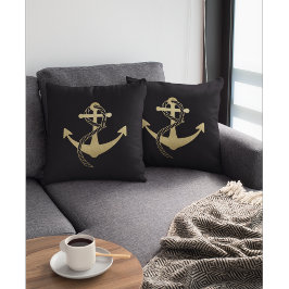 almohada náutica moderna de color negro y oro