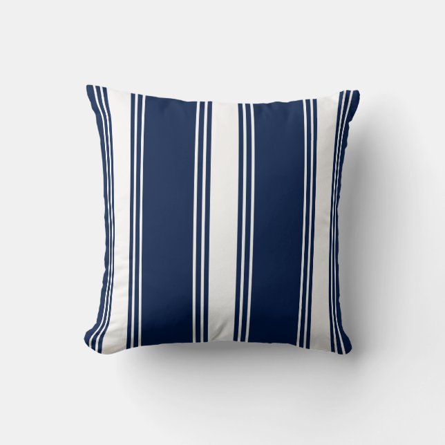 Almohada náutica, rayas, almohadas rayadas azules (Anverso)