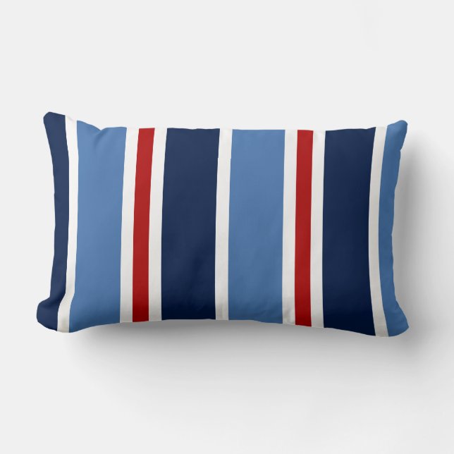 Almohada náutica, rayas de regatta, azul, blanco,  (Anverso)